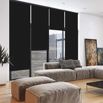 Blackout Cordless Valanced Window Shades, Black Fabric Window Blinds, Custom Made Light Filtering Ro...
