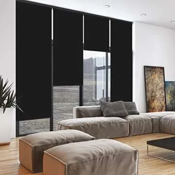 Blackout Cordless Valanced Window Shades, Black Fabric Window Blinds, Custom Made Light Filtering Ro...