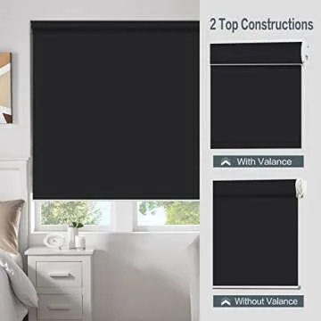 Blackout Cordless Valanced Window Shades, Black Fabric Window Blinds, Custom Made Light Filtering Roller Shades for Windows with Valance, 33" Wide x 36" High