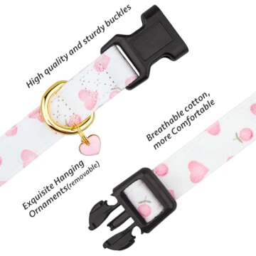 Cotton Handmade Dog Collar Cute and Distinctive Patterns White and Pink Love Heart with Pendant for ...
