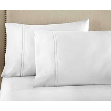 Pure Parima Luxury 100% CEA Certified Egyptian Cotton Sheet Bed Set, Extra-Long Staple, Cool, Breathable, Ultra Comfort, Double Hem-Stitched, Flat, Fitted, and 2 Pillow Cases (White, Queen)