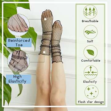 10 Pairs Mesh Lace Sheer Shiny Socks Decorated Slouch Ankle Mesh Socks See Through Glitter Tulle Socks for Women Girls Dress