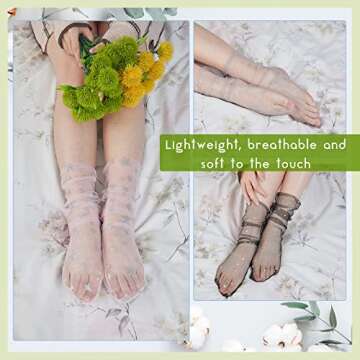 10 Pairs Mesh Lace Sheer Shiny Socks Decorated Slouch Ankle Mesh Socks See Through Glitter Tulle Socks for Women Girls Dress