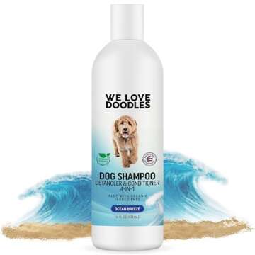 USDA Organic Dog Shampoo, Conditioner & Detangler - Best Shampoo for Goldendoodles, Poodles & Doodles - for Matted Pet Hair - Sensitive Skin Shampoo for Puppies - Made in The USA, 16OZ (Ocean Breeze)