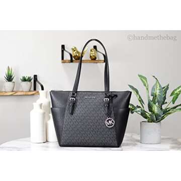 Michael Kors Charlotte Large Top Zip Tote (black sig)