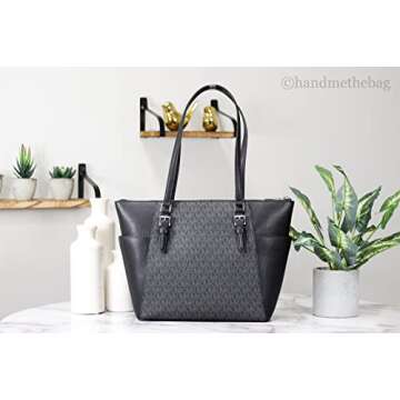 Michael Kors Charlotte Large Top Zip Tote (black sig)