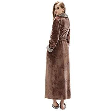 Hellomamma Women's Fleece Robes, Long Winter Warm Soft Plush Bathrobes for Women, Fluffy Comfy House Coat Coffee Medium