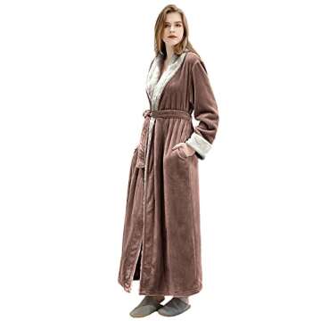 Hellomamma Women's Fleece Robes, Long Winter Warm Soft Plush Bathrobes for Women, Fluffy Comfy House Coat Coffee Medium