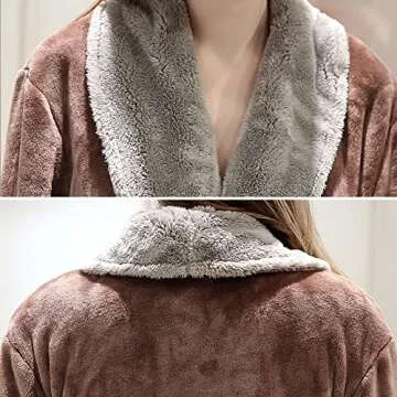 Hellomamma Women's Fleece Robes, Long Winter Warm Soft Plush Bathrobes for Women, Fluffy Comfy House Coat Coffee Medium