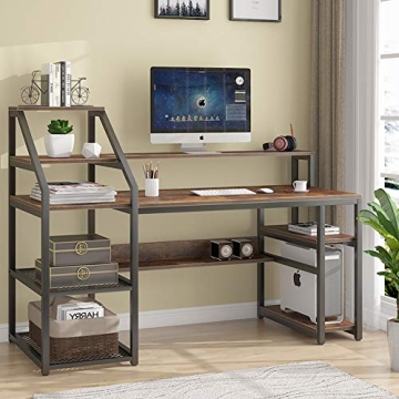 Tribesigns Computer Desk with Storage Shelves and Hutch, 65 inch Large Industrial Home Office Desk C...