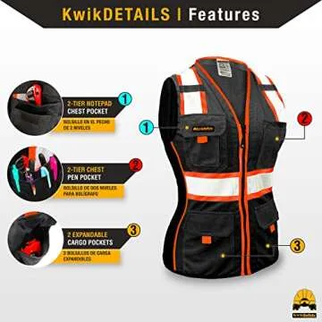 KwikSafety BLACK WIDOW Safety Vest for Women 9 Pockets