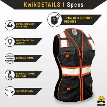 KwikSafety BLACK WIDOW Safety Vest for Women 9 Pockets