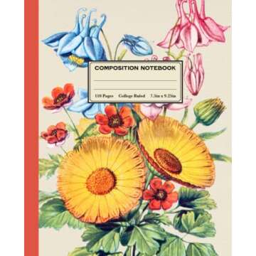 Composition Notebook College Ruled: Floral Vintage Summer Bouquet Botanical Illustration - Vintage A...