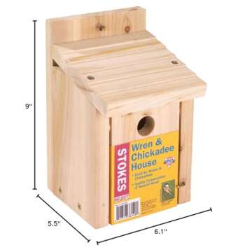Stokes Select Wren & Chickadee Nesting Bird House, Natural Wood - Safe & Stylish Home