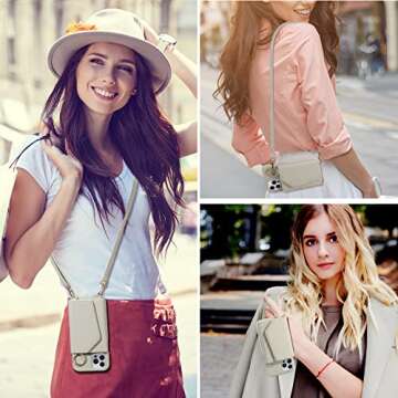 HANDODO Wallet Case Compatible iPhone 14 Pro,Women Vegan Leather Detachable Crossbody Phone Case with RFID Blocking Card Holder Adjustable Strap Shockproof Kickstand Phone Wallet(Ivory)