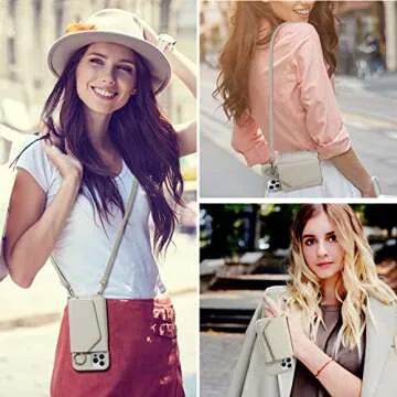 HANDODO Wallet Case Compatible iPhone 14 Pro,Women Vegan Leather Detachable Crossbody Phone Case with RFID Blocking Card Holder Adjustable Strap Shockproof Kickstand Phone Wallet(Ivory)