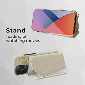 HANDODO Wallet Case Compatible iPhone 14 Pro,Women Vegan Leather Detachable Crossbody Phone Case with RFID Blocking Card Holder Adjustable Strap Shockproof Kickstand Phone Wallet(Ivory)