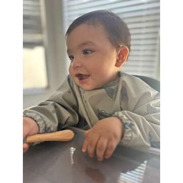 Toddler & Baby Bib – Baby Led Weaning Supplies - Waterproof Long Sleeve Bibs, Smock for Feeding, Meal Time Toddler Essentials (Space)