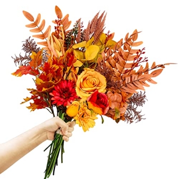 Ruidazon Artificial Fall Flowers Bouquets - 21.6” Silk Orange Flowers for Weddings and Thanksgivin...