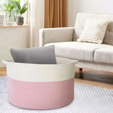 MEGASKET Pink Storage Baskets for Organizing, 22"X22"X14" XXXL Blanket Basket Living Room, Large Toy Basket, Soft Pink Cotton Rope Woven Baskets for Storage, Decorative Gifts Basket Bins for Nursery