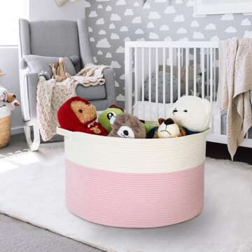 MEGASKET Pink Storage Baskets for Organizing, 22"X22"X14" XXXL Blanket Basket Living Room, Large Toy Basket, Soft Pink Cotton Rope Woven Baskets for Storage, Decorative Gifts Basket Bins for Nursery