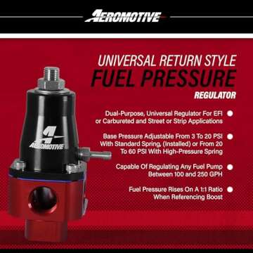 Aeromotive 13301 Adjustable Fuel Pressure Regulator for EFI and Carbureted Engines - 2-60 PSI, 3-Por...