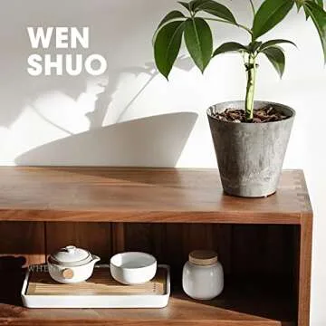 Ceramic Tea Tray, Double-Layer Bamboo Tray, for Tea Table (Rectangle, White)