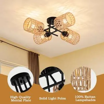 LUZBBLU Rattan 4-Light Ceiling Fixture for Stylish Homes