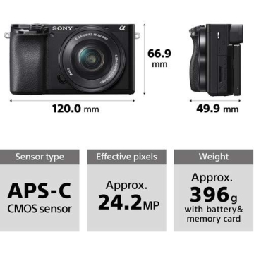 Sony Alpha A6100 Mirrorless Camera with 16-50mm Zoom Lens, Black (ILCE6100L/B)