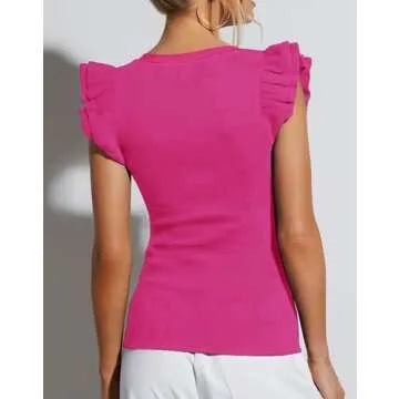 Stylish BONITEE Womens Ruffle Short Sleeve Shirt - Hot Pink Fashion Top for Summer