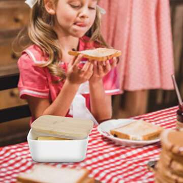 Large Butter Dish 22 oz (650ml), Airtight Butter Keeper Butter Container, Porcelain Butter Keeper Container with Beech Wooden Lid & Seal Ring