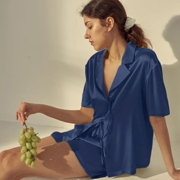 CHYRII Women's Luxury Silk Satin Pajamas Set - Short Sleeve