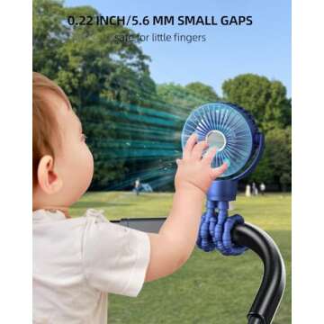 KIDEE Portable Baby Stroller Fan, Mini Baby Fan Clip on Fan, LED Display, 360° Rotate Flexible Tripod, Rechargeable Small Personal Handheld Fan Cooling Desk Fan for Car Seat Crib Treadmill Travel