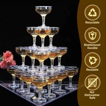 KYAPCK 100 Pcs Plastic Champagne Coupe Glasses for Parties, 5 oz Disposable Champagne Glasses Unbreakable Acrylic Martini Glasses Clear Margarita Glasses for Wedding, Birthday