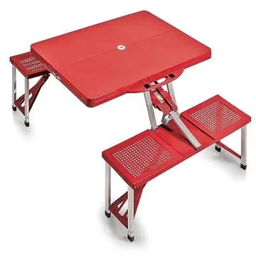 ONIVA - a Picnic Time brand - Folding Picnic Table - Camping Table - Outdoor Table with Umbrella Hole, (Red), 36.2" x 18" x 5.5"