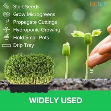 BeGrit 1010 Growing Trays Extra Strength Seed Tray 10" x 10" Without Drain Holes for Seedling Starter Microgreens Wheatgrass Fodder Hydroponic 5-Pack Black