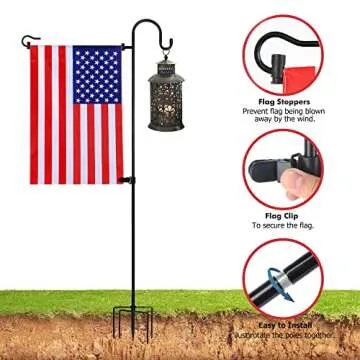 SPIPHY Garden Flag Holder Stand with Shepherd Hook, 2 Pack 48" Weather-Proof Garden Flag Pole with Spring Stoppers and Flag Clip Garden Flag Stand for Small Flag