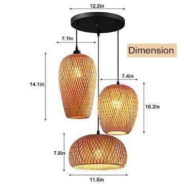 GWY Bamboo Lantern Pendant Lamp, Retro Japanese Style E27 Chandelier Hanging Light Ceiling Lighting ...