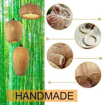 GWY Bamboo Lantern Pendant Lamp, Retro Japanese Style E27 Chandelier Hanging Light Ceiling Lighting Fixture for Living Room Bedroom Restaurant Cafe Teahouse Bar Dining Room Club