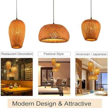 GWY Bamboo Lantern Pendant Lamp, Retro Japanese Style E27 Chandelier Hanging Light Ceiling Lighting Fixture for Living Room Bedroom Restaurant Cafe Teahouse Bar Dining Room Club