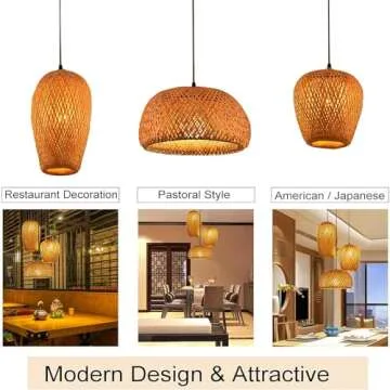 GWY Bamboo Lantern Pendant Lamp, Retro Japanese Style E27 Chandelier Hanging Light Ceiling Lighting Fixture for Living Room Bedroom Restaurant Cafe Teahouse Bar Dining Room Club