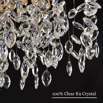 Upfelw Modern Rectangle Crystal Tree Branch Chandelier, L42'' Large Gold Linear Raindrop Indoor Hanging Pendant Light Fixture for Kitchen Island Foyer Living Room Dining Room 10 Lights