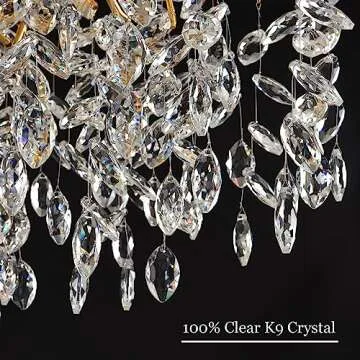 Upfelw Modern Rectangle Crystal Tree Branch Chandelier, L42'' Large Gold Linear Raindrop Indoor Hang...