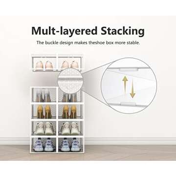 Pinkpum 12 Pack Shoe Storage Boxes, Clear Stackable Shoe Containers for Closet, Sneaker Storage Fit for Size 11 (Large)