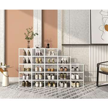 Pinkpum 12 Pack Shoe Storage Boxes, Clear Stackable Shoe Containers for Closet, Sneaker Storage Fit for Size 11 (Large)