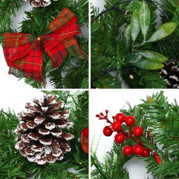 9ft Christmas Garland with 50 LED Lights and Bows