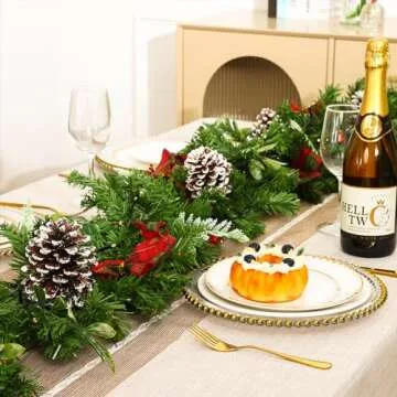 9ft Christmas Garland with 50 LED Lights and Bows