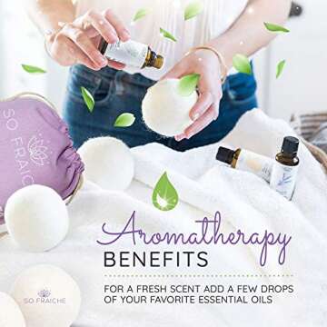 SO FRAICHE - 6 Extra Large Wool Dryer Balls - 100% Organic Premium New Zealand Wool - Natural and Reusable Laundry Softener - Anti-Static and Wrinkle Reducer