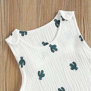 Infant Baby Girl Boy Cotton Linen Romper Sleeveless Cute Print Bodysuit Jumpsuit Playsuit Summer Outfit Clothes (Cactus, 6-12 Months)