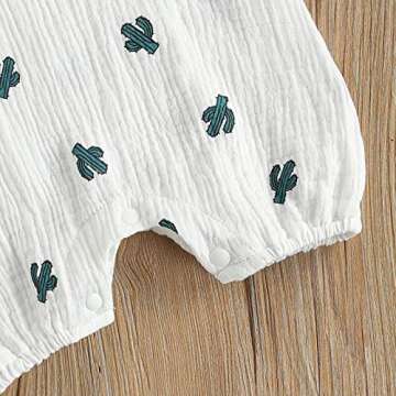 Infant Baby Girl Boy Cotton Linen Romper Sleeveless Cute Print Bodysuit Jumpsuit Playsuit Summer Outfit Clothes (Cactus, 6-12 Months)